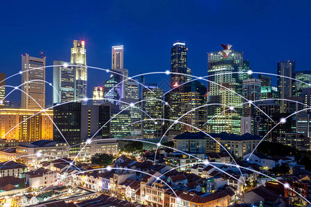 新加坡市中心金融中心天际线与高速网络连接显示商图片