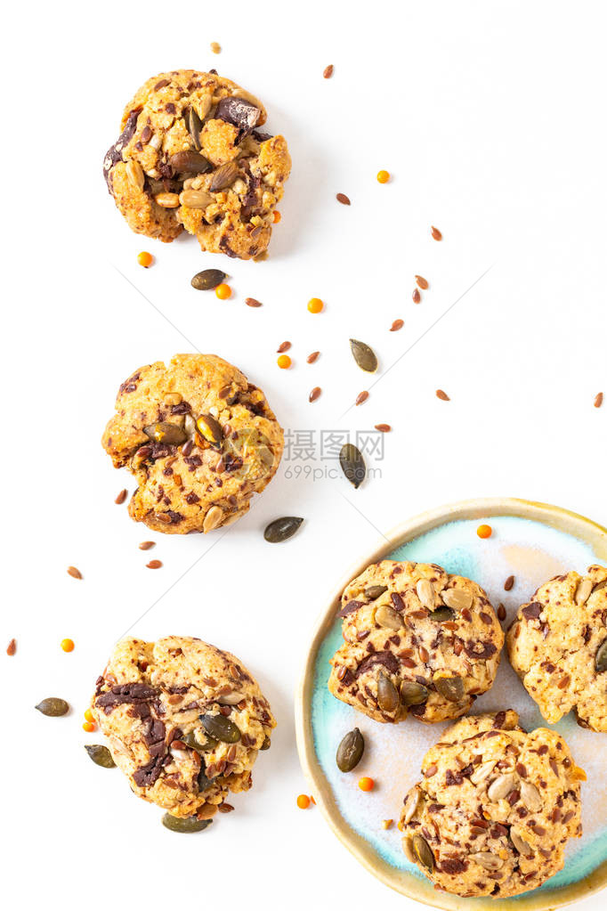 健康食品概念自制小径混合有机全谷物能量饼干图片