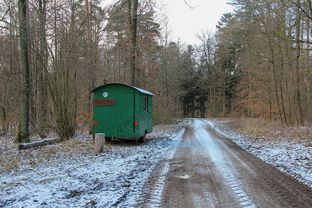 伐木工人的拖车停在森林里图片