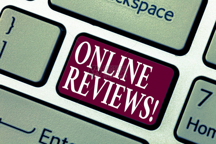 显示在线评论的概念手写商业照片展示互联网评估客户评价意见满意度键盘意图创建计图片