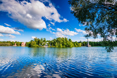 Selo公园的池塘景象图片