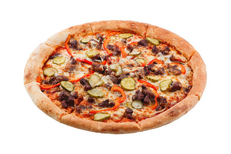 墨西哥披萨传统配辣椒牛肉和泡菜烤图片