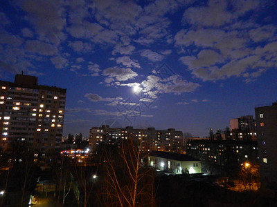 满月夜景观黑暗的天空背景图片