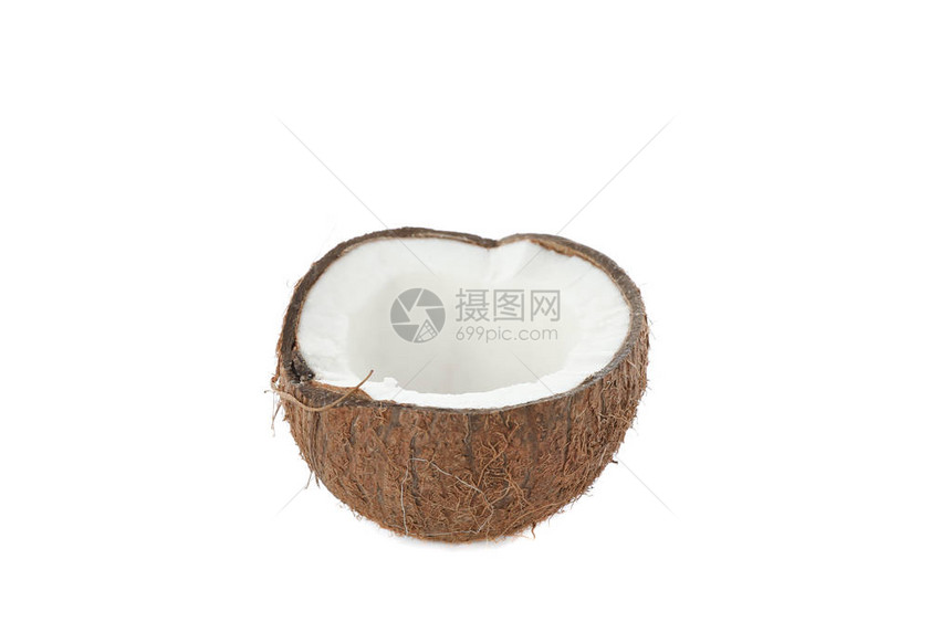 半熟椰子在白色背景下被隔离图片
