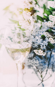 一杯白色的夏多纳酒在葡萄饮料品尝活动酿酒和法国文化概念为完图片