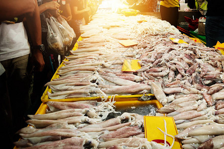 新鲜市场销售商鱿鱼海产食品图片