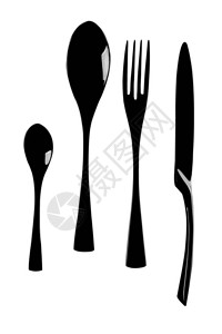 白色的黑色餐具被隔离上图片