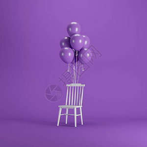 白椅子上漂浮着紫色彩的紫色气球极图片