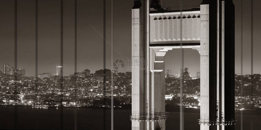 旧金山门大桥与城市天际线图片