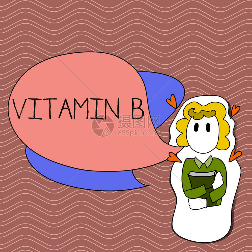 文字书写文本维生素B商业照片展示营养叶酸的重要来源和益处女孩拿着书图片