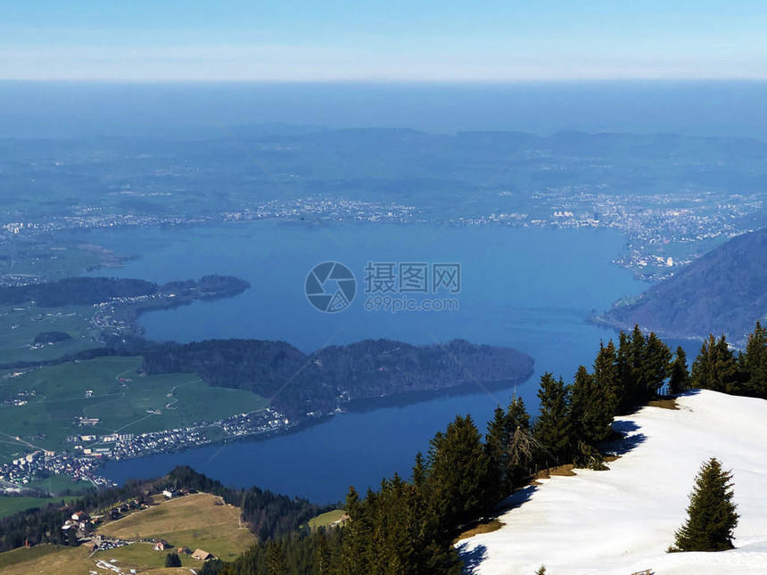 瑞士施维兹州里吉山Zug湖或Zuger图片