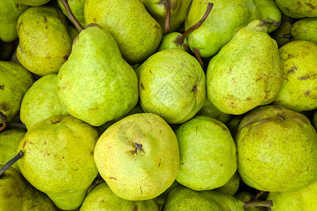 绿色梨背景店内种植的新鲜梨品种梨适用于果汁馅饼图片