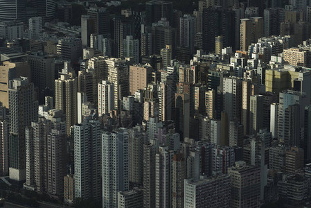 日落下的香港城市鸟瞰图图片