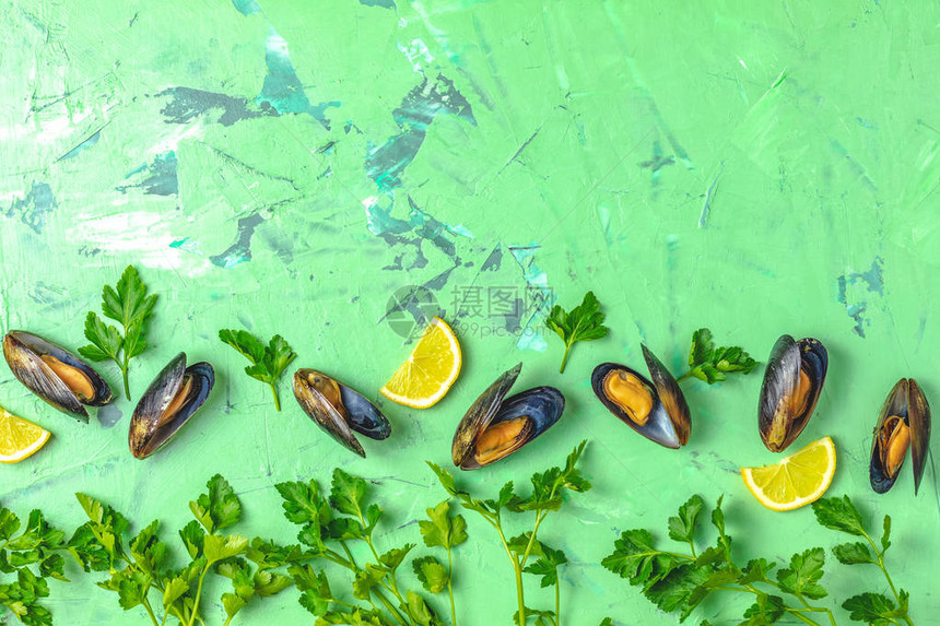 绿色混凝土表面顶视图复制文本空间食物背景等含柠檬和柑橘图片