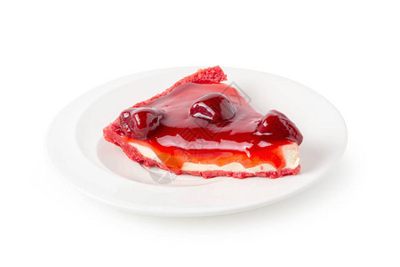 白色盘子上的草莓芝士蛋糕孤立图片