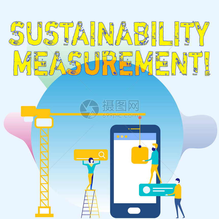 显示可持续测量的概念手写概念意义衡量环境社会和经济领域员工与SEO过程图标一起工图片