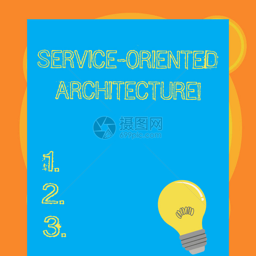 写笔记显示面向服务的体系结构服务的商业概念相互通信灯泡内有灯丝放在图片