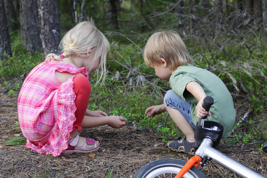 两个孩子在森林里玩耍孩子们看图片