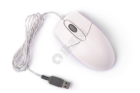 鼠标白色背景有USB电缆图片