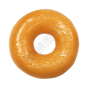 在白色背景上隔离的釉面甜圈一个圆形有光泽的黄色釉面甜圈正背景图片