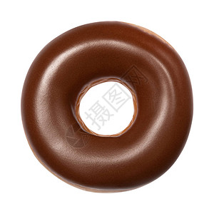 甜圈与孤立的白色背景上的巧克力釉一个圆形美式巧克力甜圈正图片