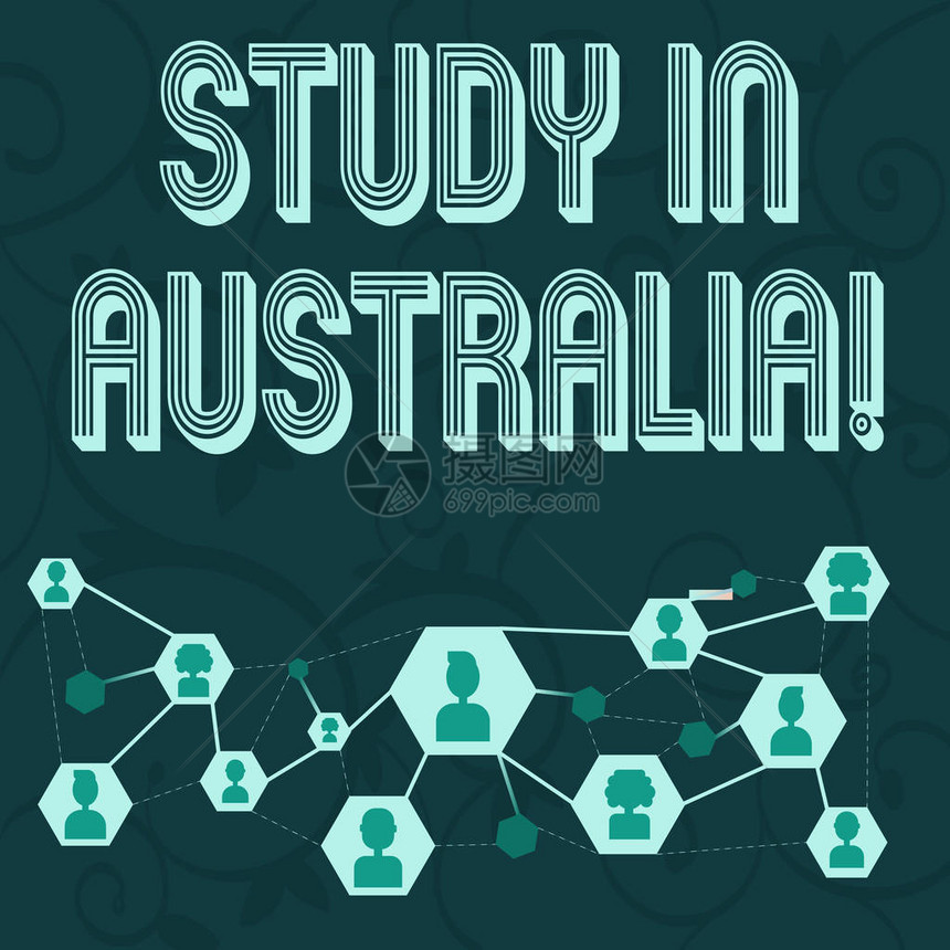 概念手写显示在澳大利亚学习概念意味着进入外国订单完成您的学习聊天图标与头像连接线图片