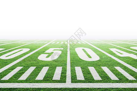 美国足球场附近有院子线标记和复制空间的白色背景背景图片