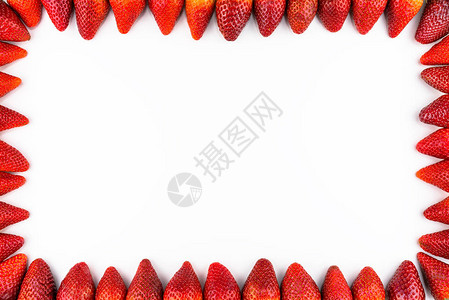 框架由新鲜草莓顶部视图平坦的平面框制成图片