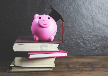 粉红色存钱罐毕业帽的教育理念图片