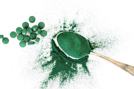 螺旋藻粉超级食品和排毒健康图片