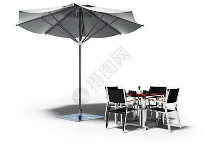 概念咖啡馆海滩雨伞和配有3图片