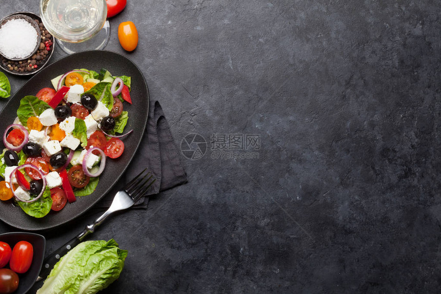 希腊沙拉加番茄辣椒生菜洋葱图片