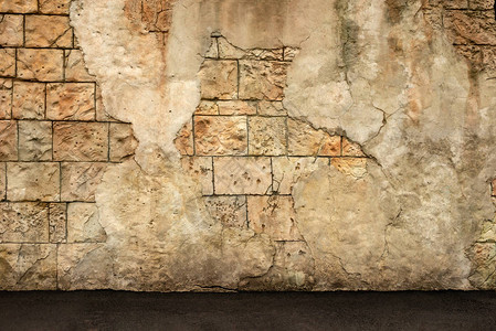 古墙与科奎纳和倒塌石膏的碎裂图片