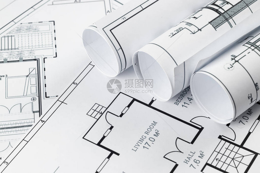 建筑施工图纸扭曲成卷图片