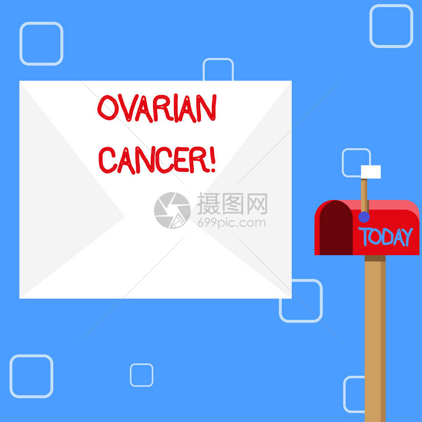 手写文字OvarianCancer概念图片显示在卵巢大白信封和红邮箱组织中形成的任何癌症增长图片
