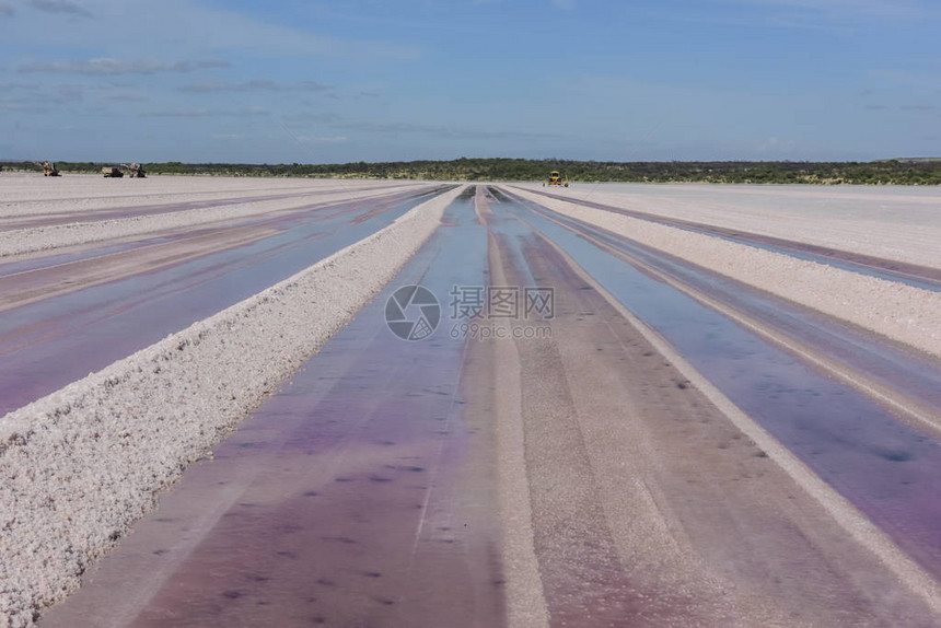 阿根廷巴塔哥尼亚LaPampa盐湖的盐工图片