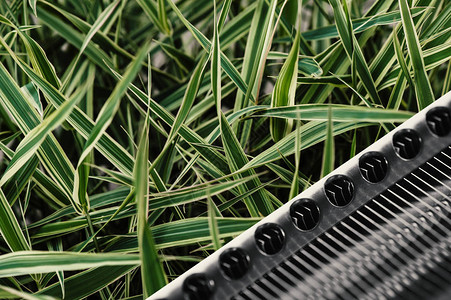 铁细节背景上的草自然与技术相互作高清图片