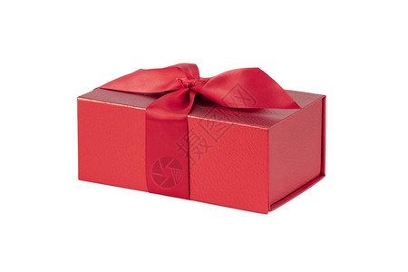 带丝结弓的封闭式红礼盒白图片