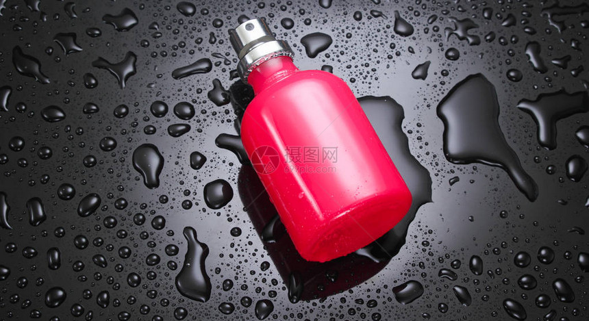 黑背景的粉红妇女香水瓶图片