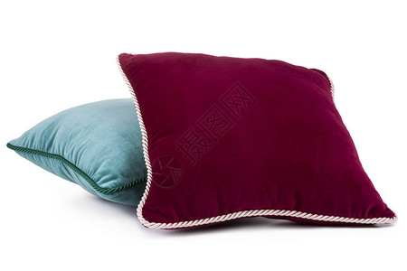 两个红色的蓝色软装饰枕头被图片