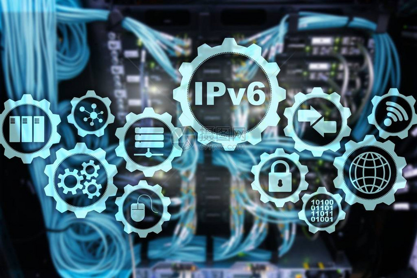 IPv6关于服务器室背景的因特网协议商业技术互联网和络概图片