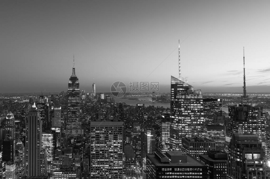 纽约黑白曼哈顿夜景鸟瞰图图片