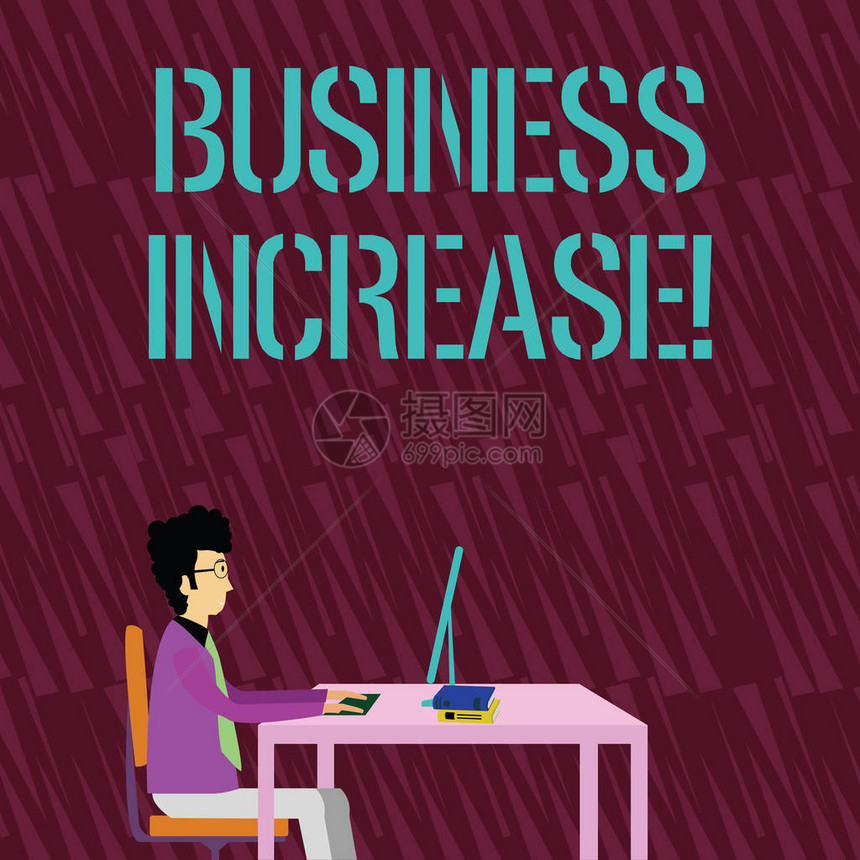 显示业务增长的文字标志商业照片文字提高了企业的一些衡量标准是成功的商人坐在椅子上工作和桌子上的书图片