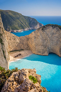 夏季希腊赞特岛沉船海湾悬崖的景图片