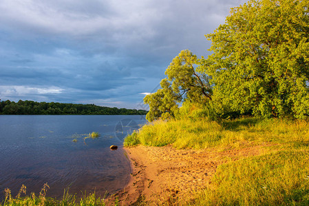 乡下湖水中岸边树木的反图片