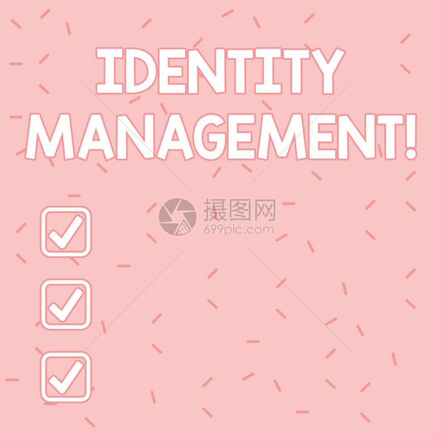 显示身份管理的文本符号系统内个人身份的商业照片文本管理浅色背景上随机散布的粉红色图片