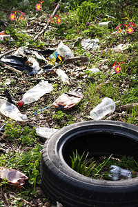 草地上的塑料垃圾图片