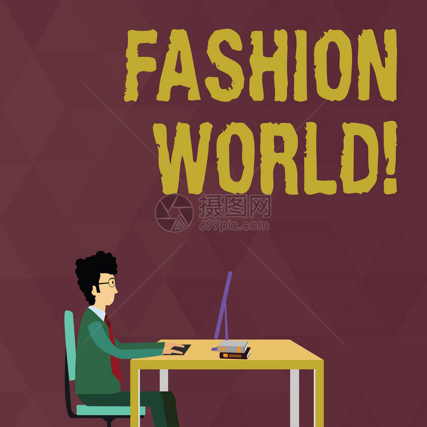显示时尚世界的书写笔记世界的商业概念涉及服装风格和外观商人坐在椅子上从事计算图片