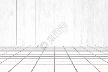 白色木栅栏和白色砖地板背景和纹理图片