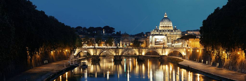 罗马的蒂贝尔河与梵蒂冈城圣彼得斯巴西利卡图片